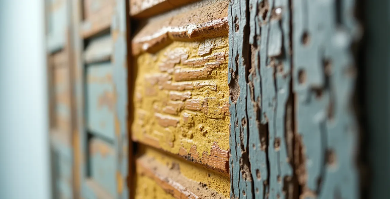 Échantillons de volets après exposition aux UV et intempéries montrant les différences de vieillissement