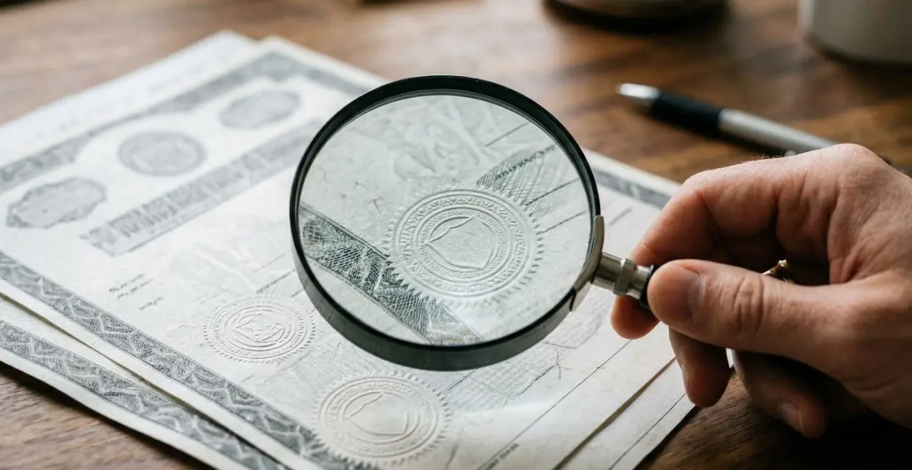 Gros plan sur une main tenant une loupe au-dessus de documents d'assurance avec mise au point sélective
