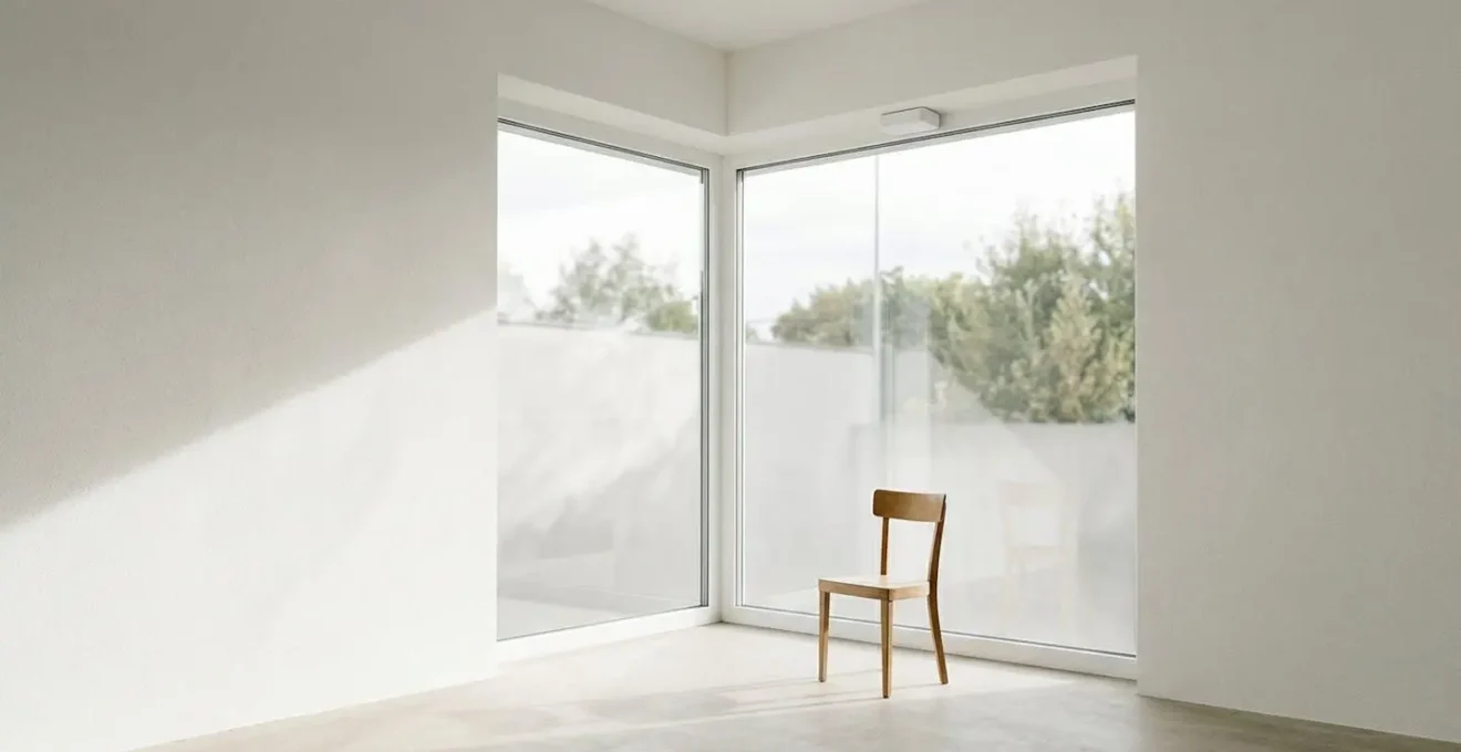 Détecteur de vibrations discret installé sur menuiserie PVC blanche