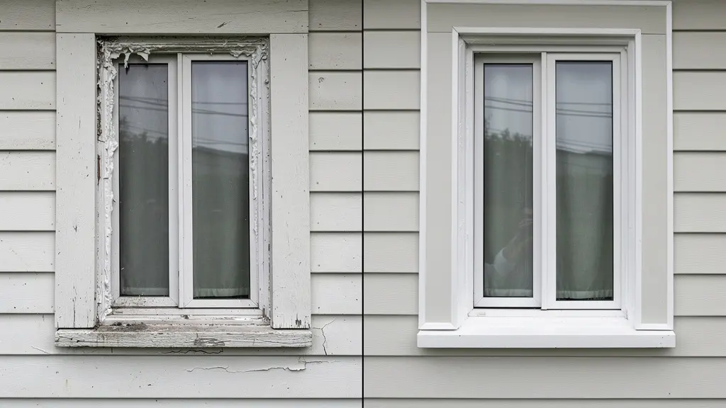 Comparaison visuelle avant et après calfeutrage professionnel sur fenêtre résidentielle québécoise