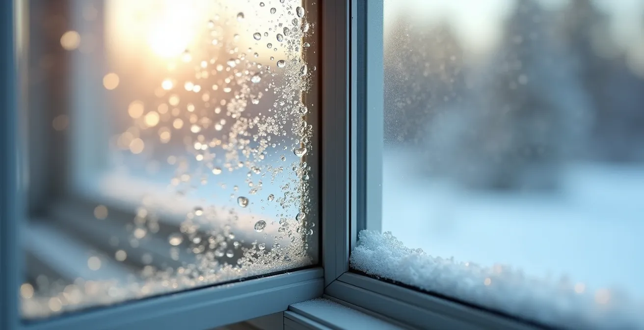 Comparaison visuelle entre fenêtre avec intercalaire chaud et classique montrant la différence de condensation