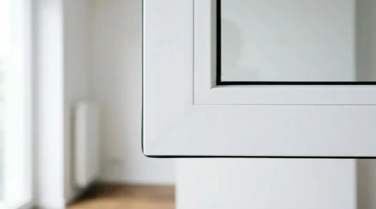 Angle parfait d'une fenêtre PVC haut de gamme avec soudure invisible dans un intérieur moderne et lumineux