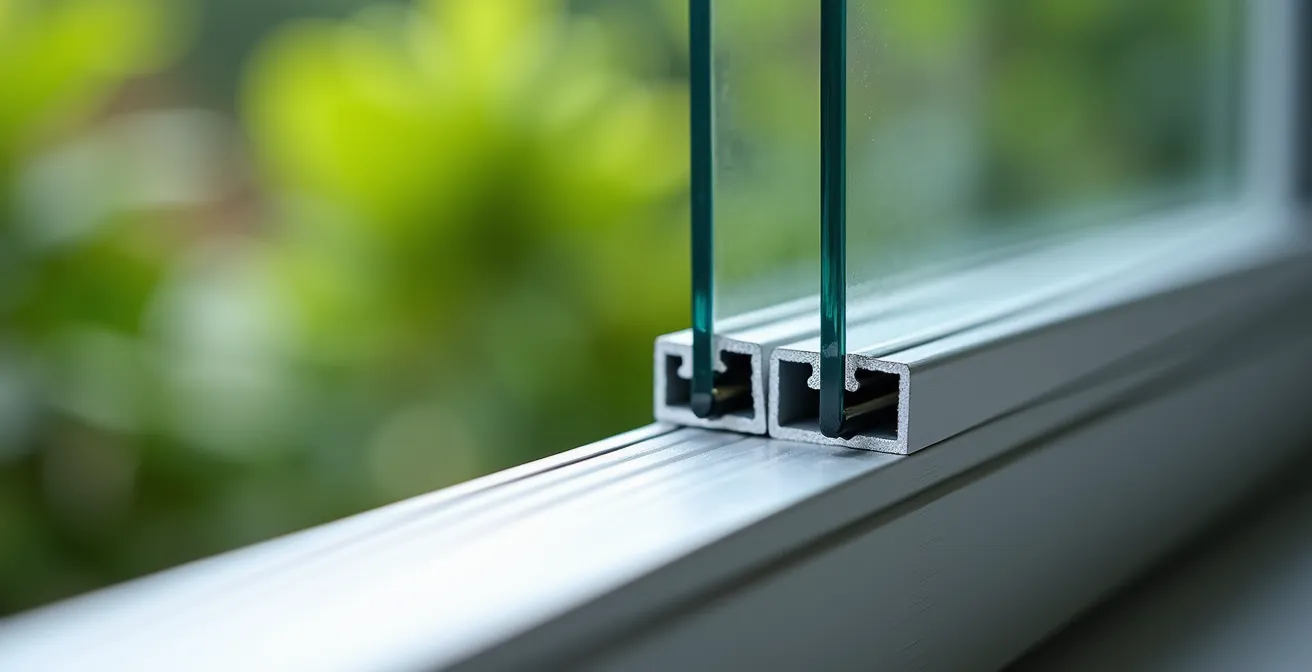 Gros plan sur un profilé aluminium ultra-fin avec vitrage