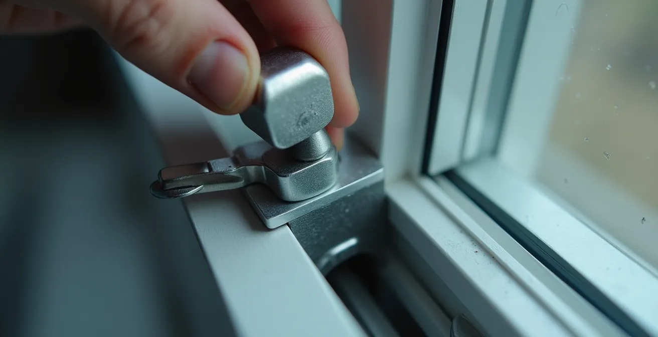 Gros plan sur le réglage d'un galet champignon de fenêtre avec clé Allen