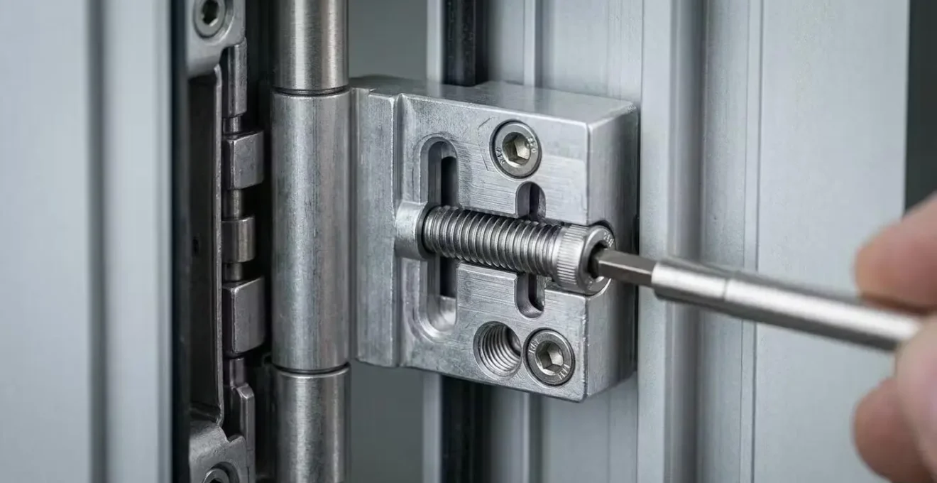 Ajustement technique des paumelles d'une porte-fenêtre en aluminium