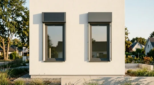 Vue comparative d'une fenêtre avec panneau solaire intégré et installation filaire discrète pour motorisation de volets