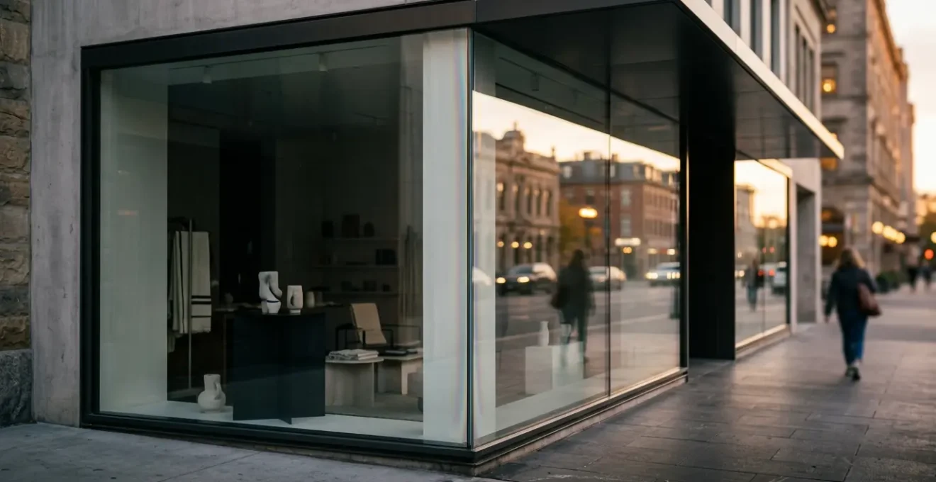 Vitrine commerciale moderne protégée par un film transparent anti-graffiti