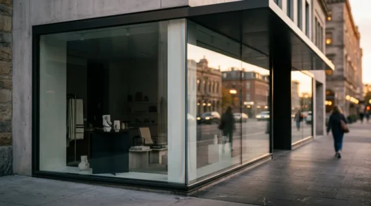 Vitrine commerciale moderne protégée par un film transparent anti-graffiti